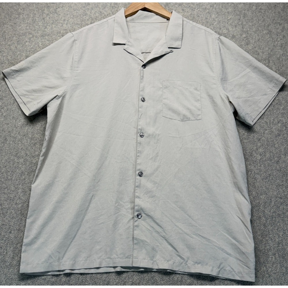 Vuori Mens Button-Up Shirt Gray Short Sleeve Camp Collar Logo Performance XL